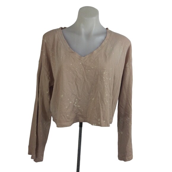 Anthropologie Postmark Womens Crop Sweatshirt Distress Splatter Top Peach SZ S - Picture 1 of 9